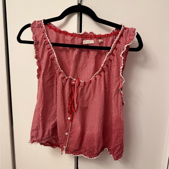 Down Red Gingham Traveler Top - Picture 3 of 5